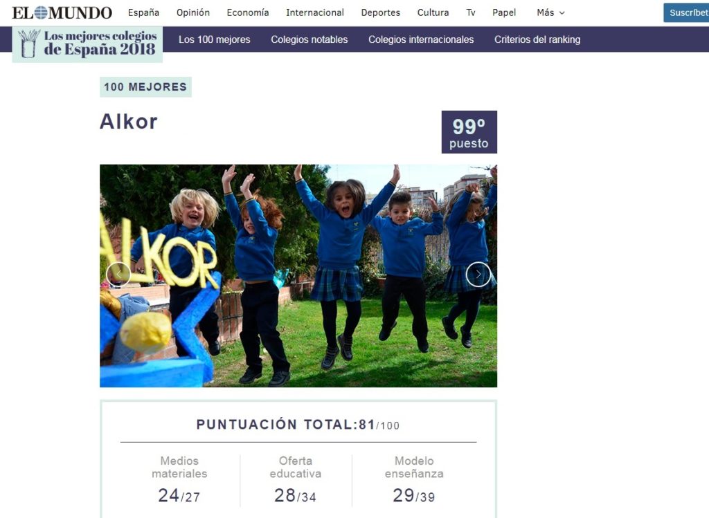 El Colegio Alkor, reconocido entre los 100 Mejores Colegios de España